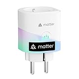 Meross Matter Smart Steckdose mit Stromverbrauch, WLAN Steckdose mit Stromzähler für Balkonkraftwerk, funktioniert mit Apple HomeKit, Alexa und Google, 16A, 1 Stück