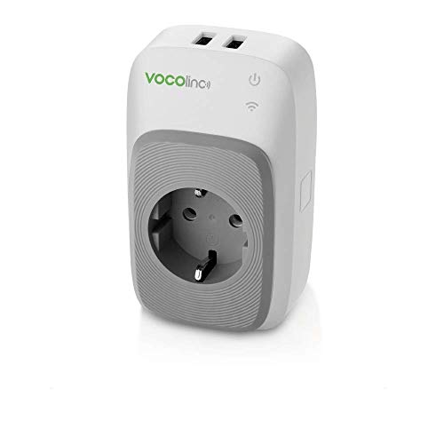 VOCOlinc – PM5 Intelligenter Steckdosenadapter mit Nachtlicht, 2.4A USB-Steckdose, Wi-Fi 2.4 GHz, für Apple HomeKit/Alexa/Google Assistant, Wandladegerät, Energiesparend, Zeiteinstellung - Grau